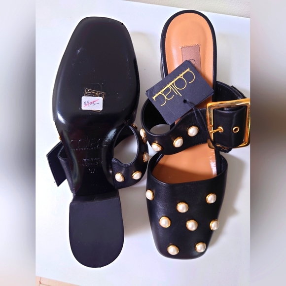 COLIAC DÉCOLLETÉ Pearl Block Heels Slide Size 6.5 (Eur 37) - Picture 4 of 6
